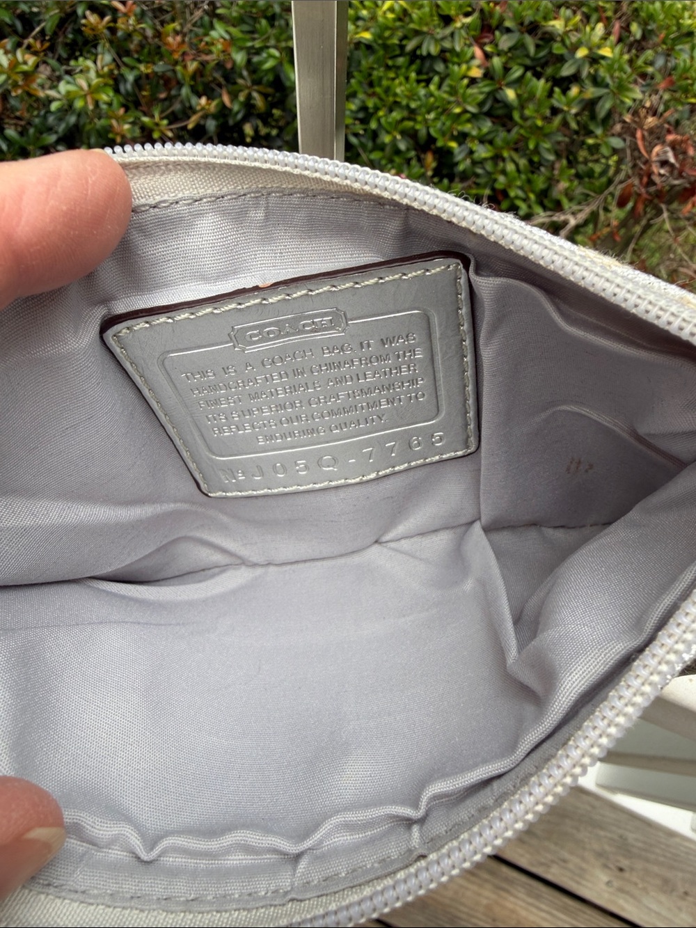 Coach Cream and Metallic Silver Signature  Logo Large Canvas Wristlet 7765 - Picture 12 of 16
